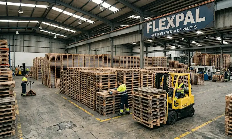 Almacén de Flexpal con stock de palets nuevos y usados en Cataluña