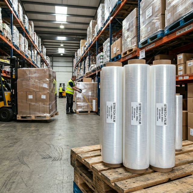 Film retráctil estirable industrial en almacén — Flexpal